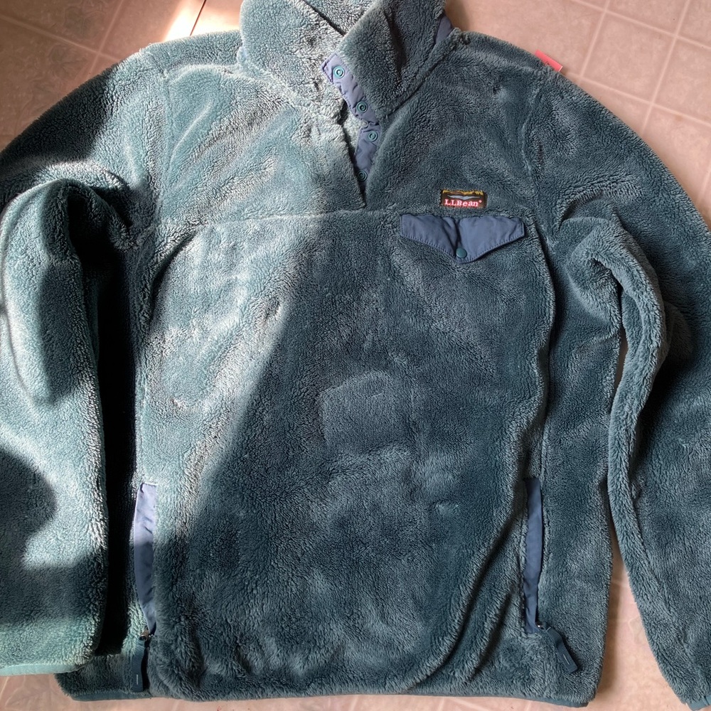 LL Bean 1/2 snap hi pile Fleece Pullover Turquoise  Logo‎ Jacket